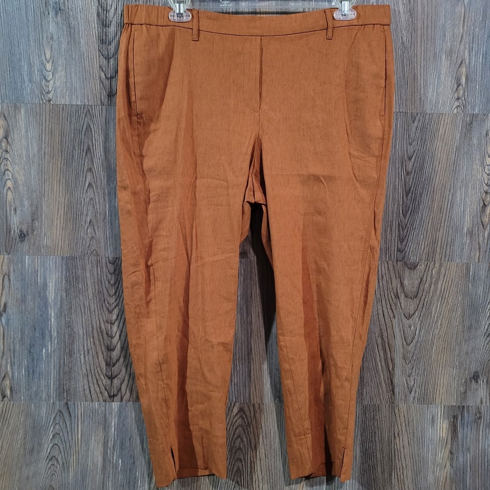 J Jill Linen Blend Ankle Pants Plus Size 2X x 25 Burnt Orange Office Career